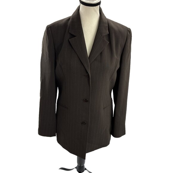 Petite Sophisticate Womens Size 8 Petite Blazer Brown Pinstripe 3 Button Career - Picture 1 of 8